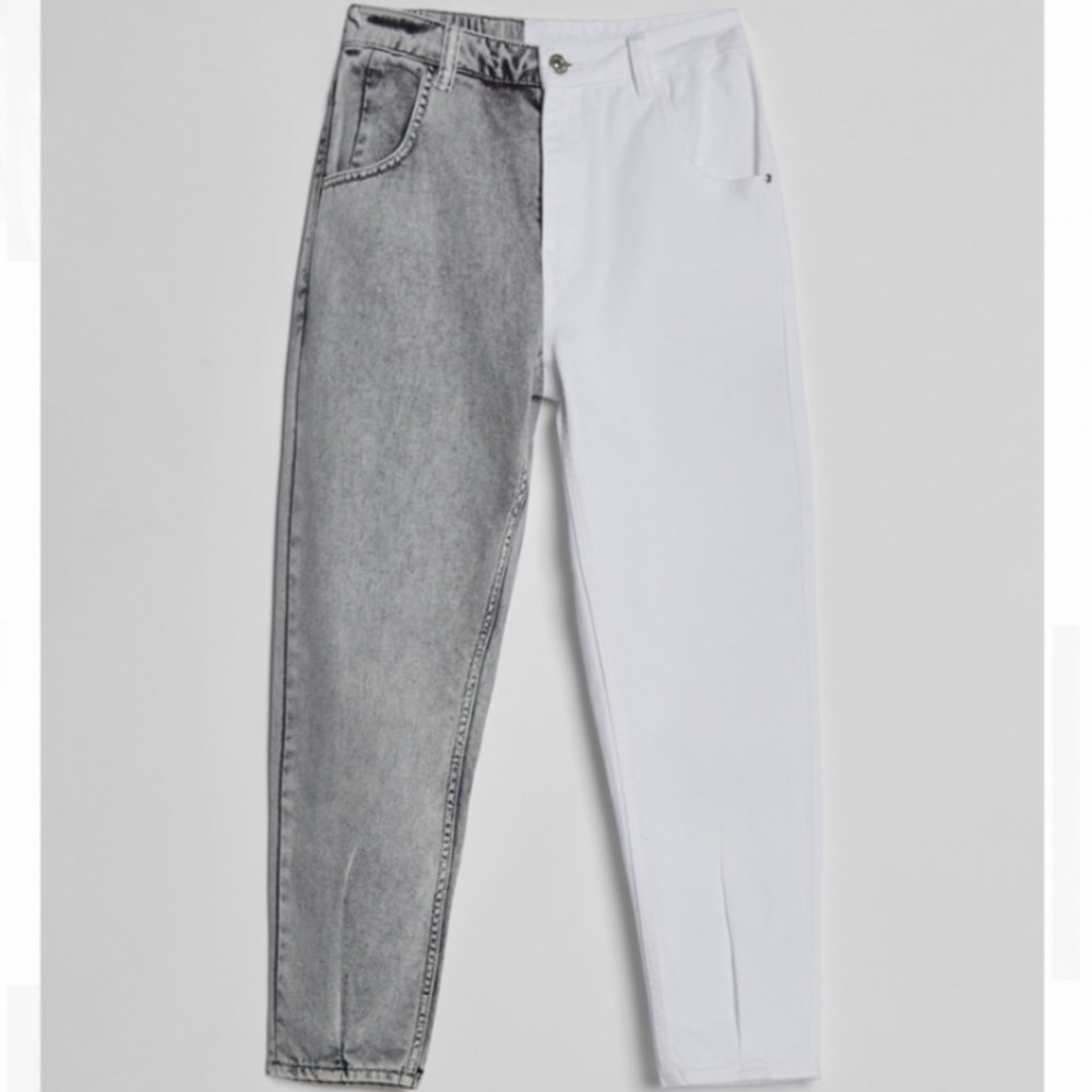 Berksha Contrasting two-tone twill mom pants